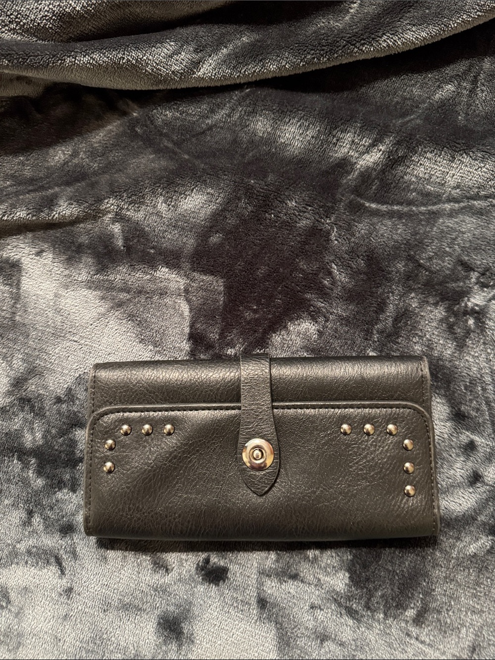 Black Stud-Accent Leather Wallet - Unbranded